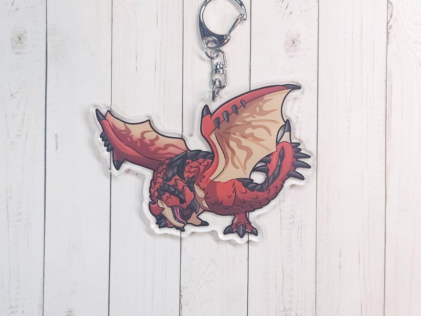 Angry Fire Red and Blue Monster - MonHun Keychain Two sided art