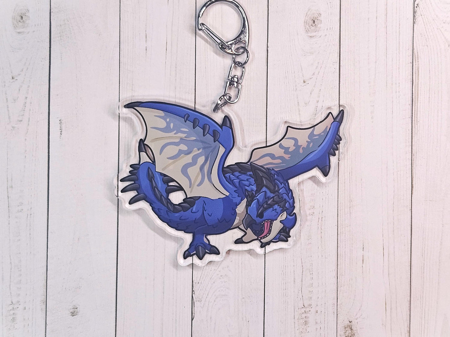 Angry Fire Red and Blue Monster - MonHun Keychain Two sided art