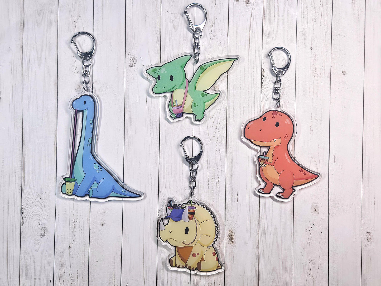Boba Dino Acrylic Keychains