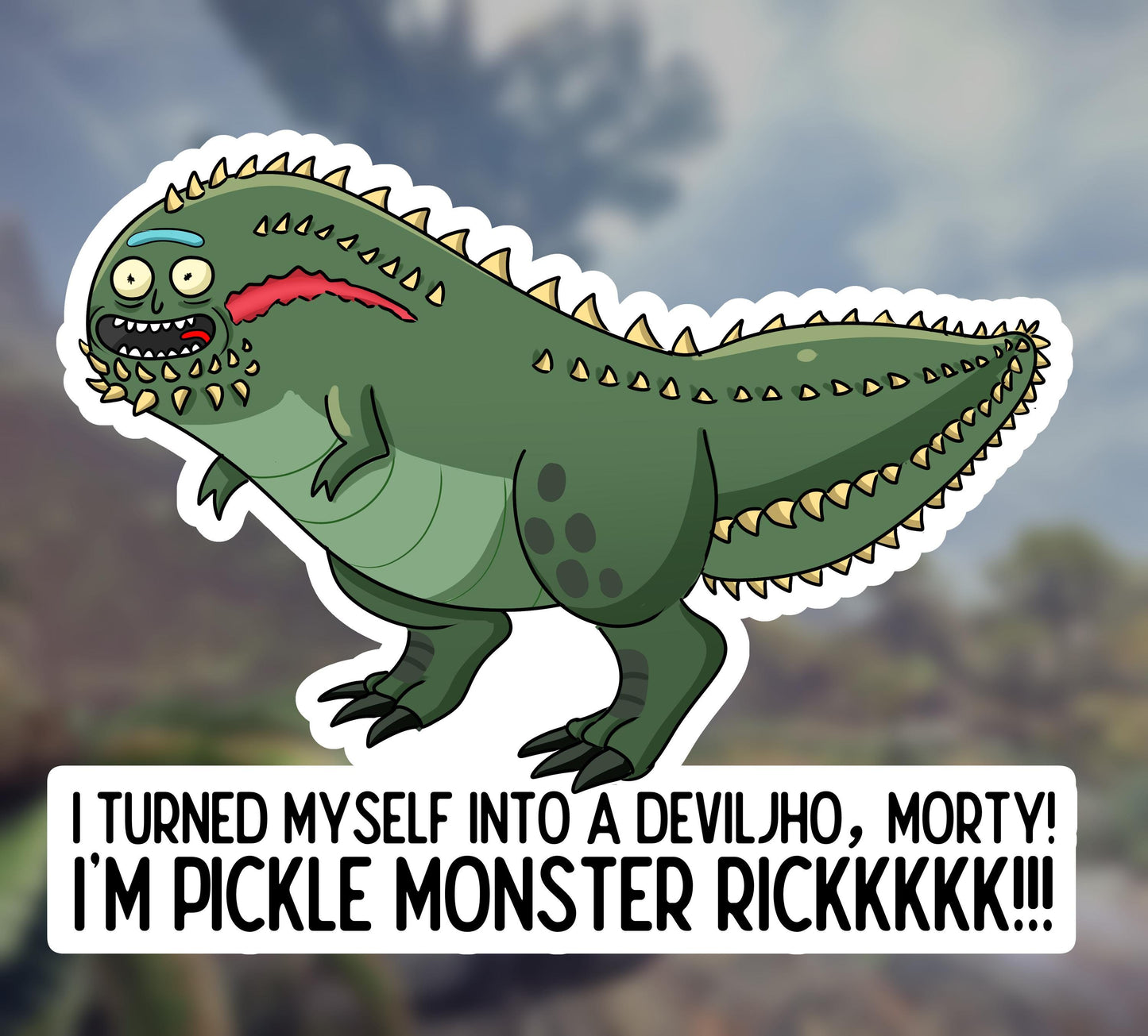 Deviljho Pickle Rick Monster Sticker | Weatherproof, Waterproof, & UV Resistant Sticker