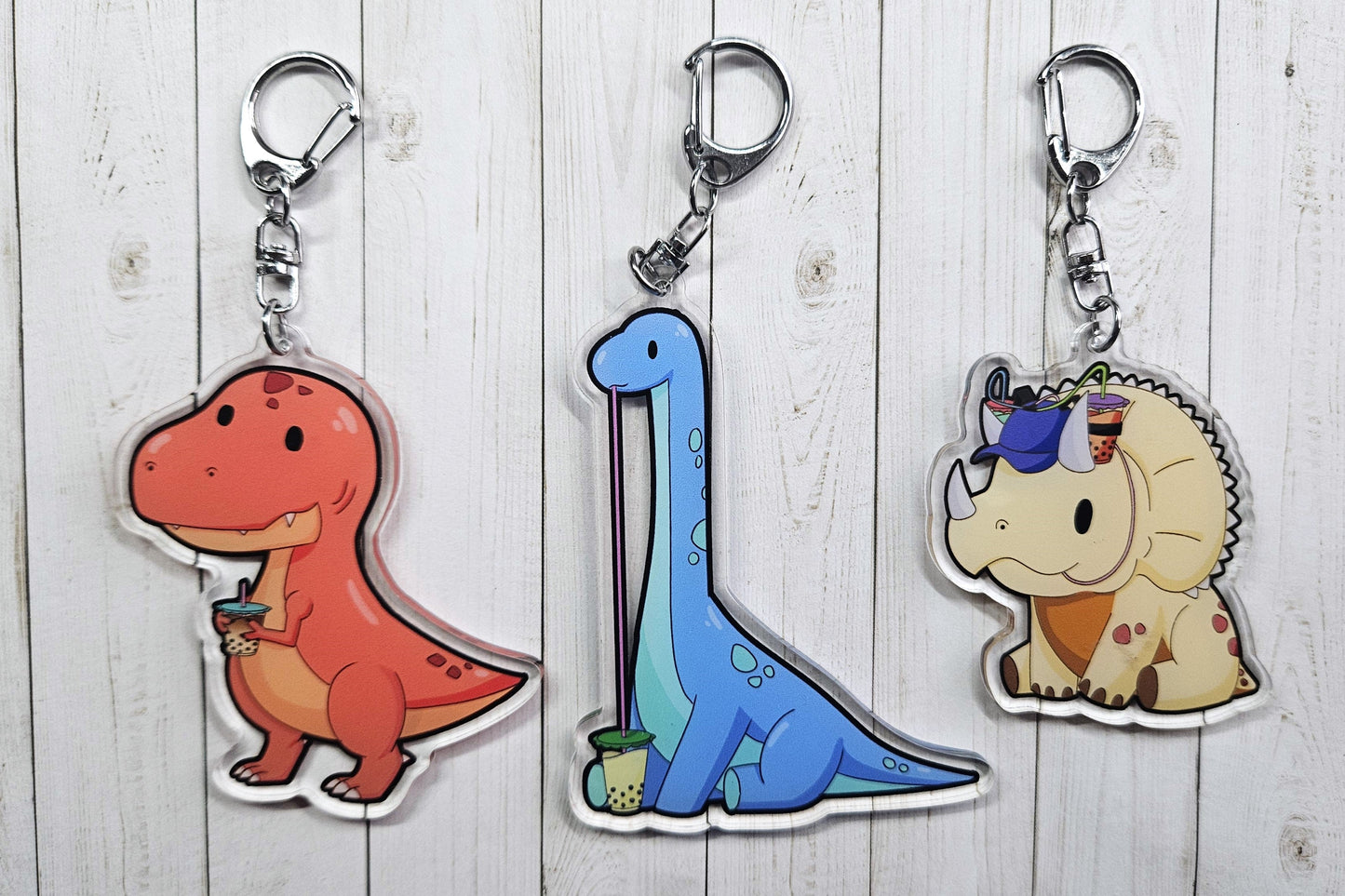 Boba Dino Acrylic Keychains