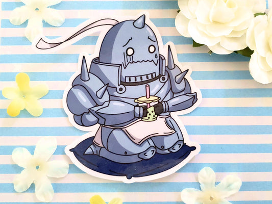 FMA Alphonse Elric with Boba Sticker | Weatherproof, Waterproof, & UV Resistant Sticker