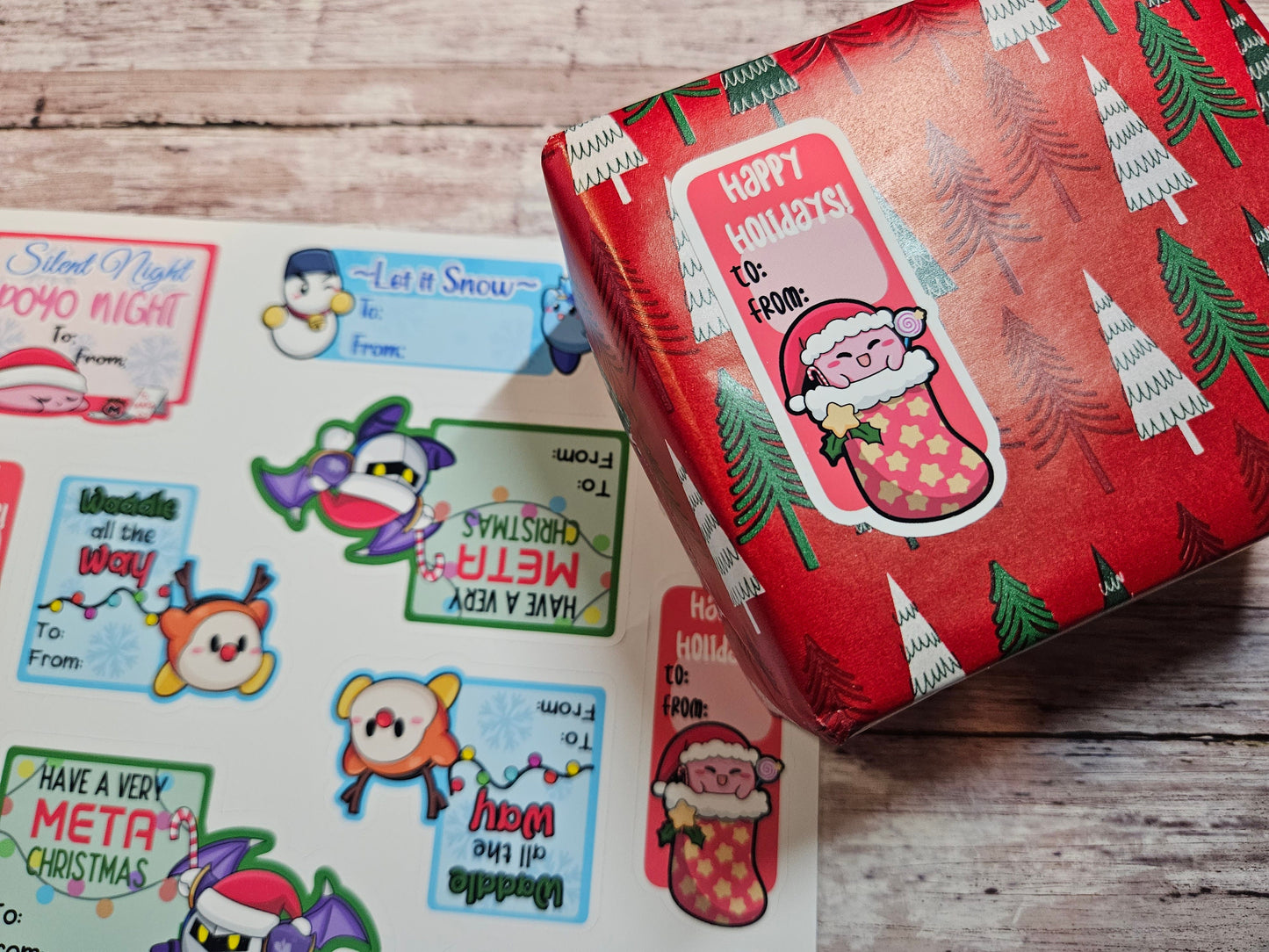 Pink Ball Poyo Dude Christmas Gift Sticker Labels