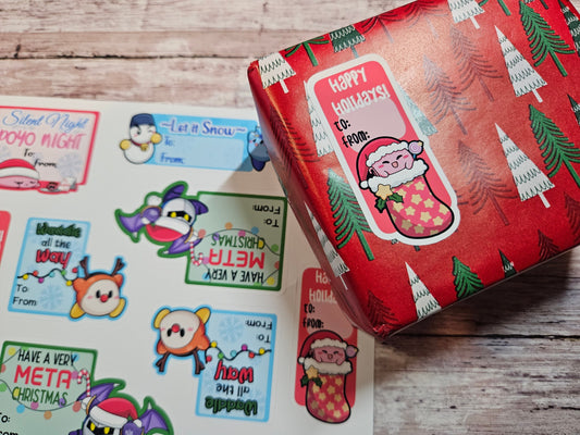 Pink Ball Poyo Dude Christmas Gift Sticker Labels