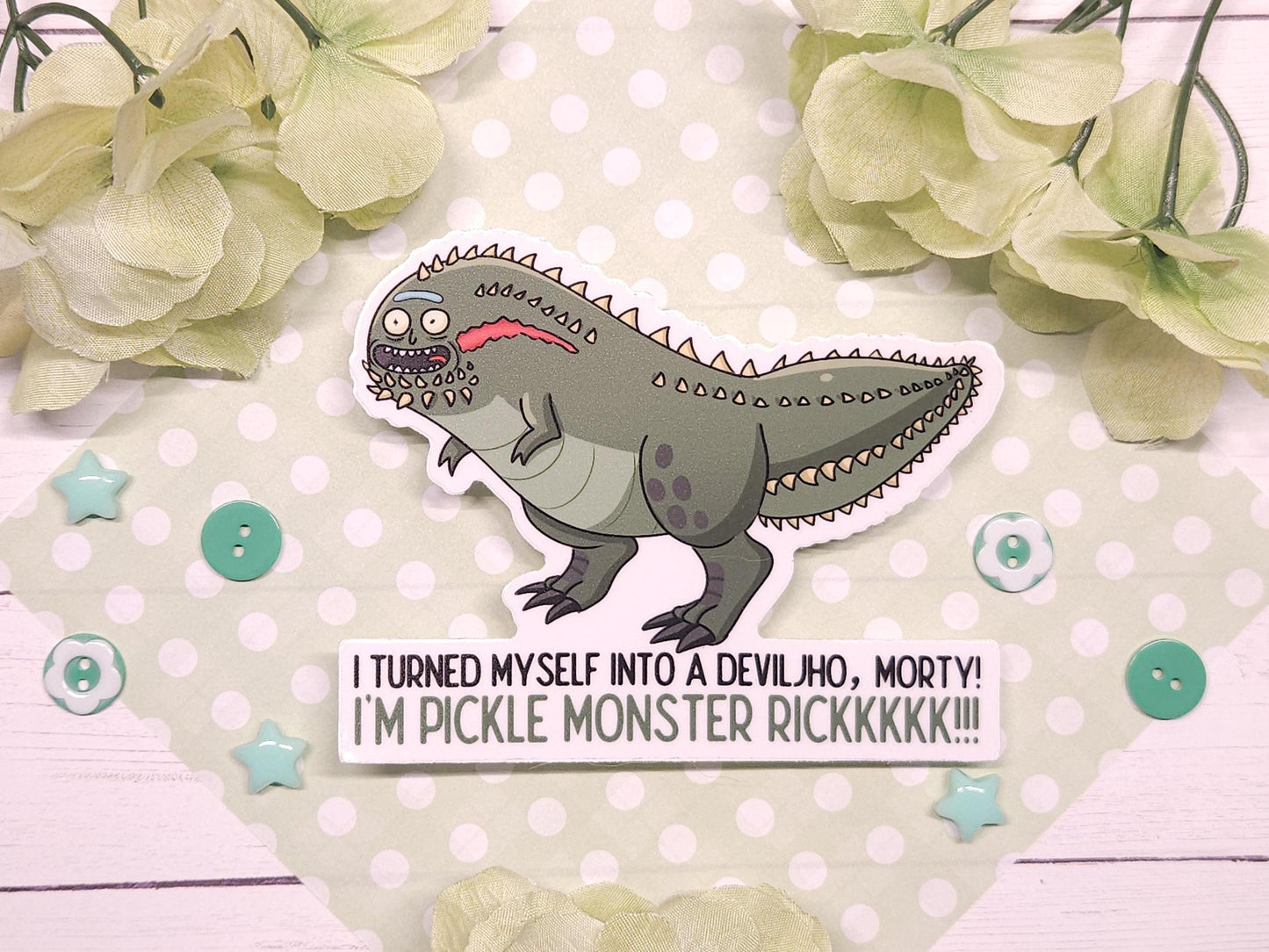 Deviljho Pickle Rick Monster Sticker | Weatherproof, Waterproof, & UV Resistant Sticker