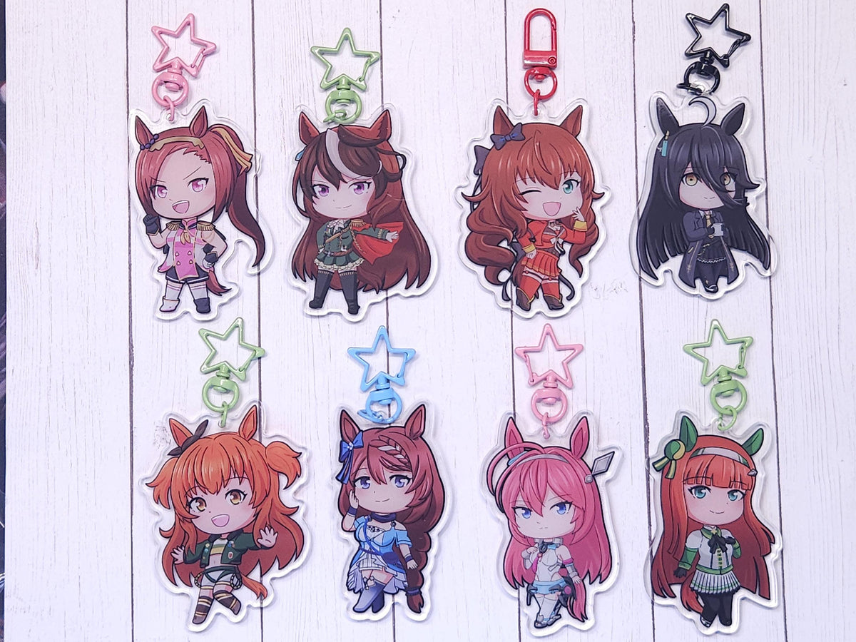 UmaMusume Horse Girls Acrylic Keychains VOL 2. | Rudolf, Suzuka, Bakushin, Cafe, Maruzensky, Bourbon, TopGun, SuperCreek