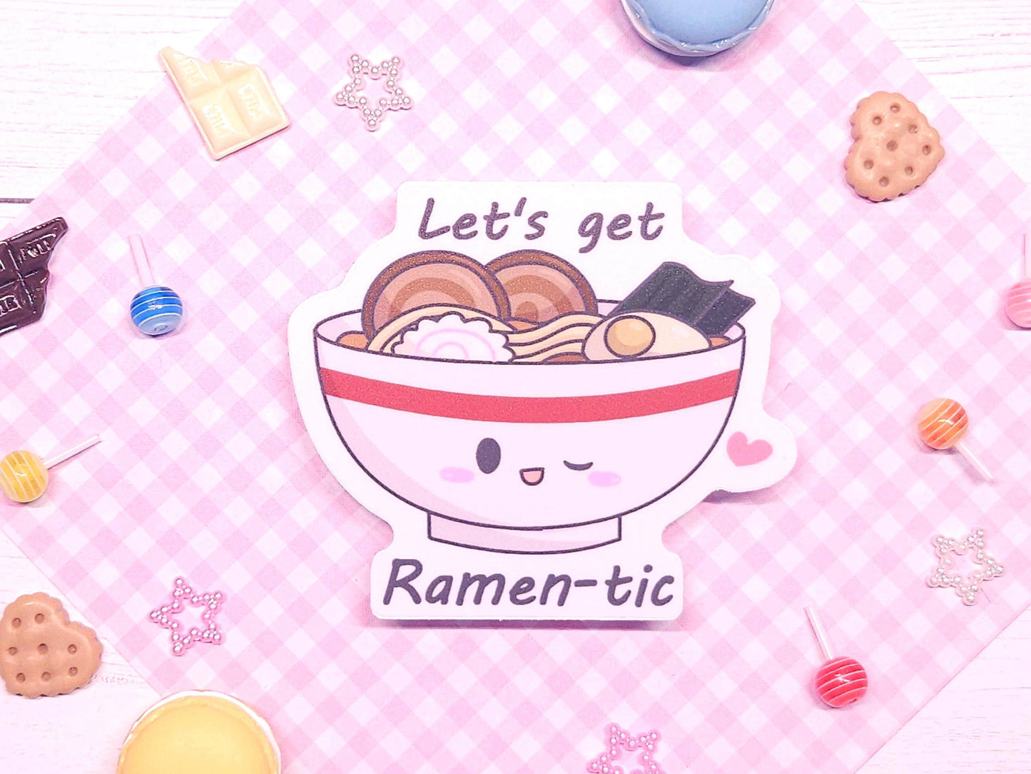 Ramen "Lets get RAMENTIC" Foodie Pun Sticker