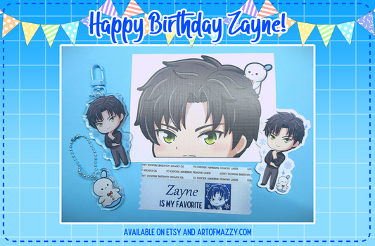 LADS Zayne Birthday Bundle- Sticker, Keychain, Decal, Mini Charm, &Ribbon