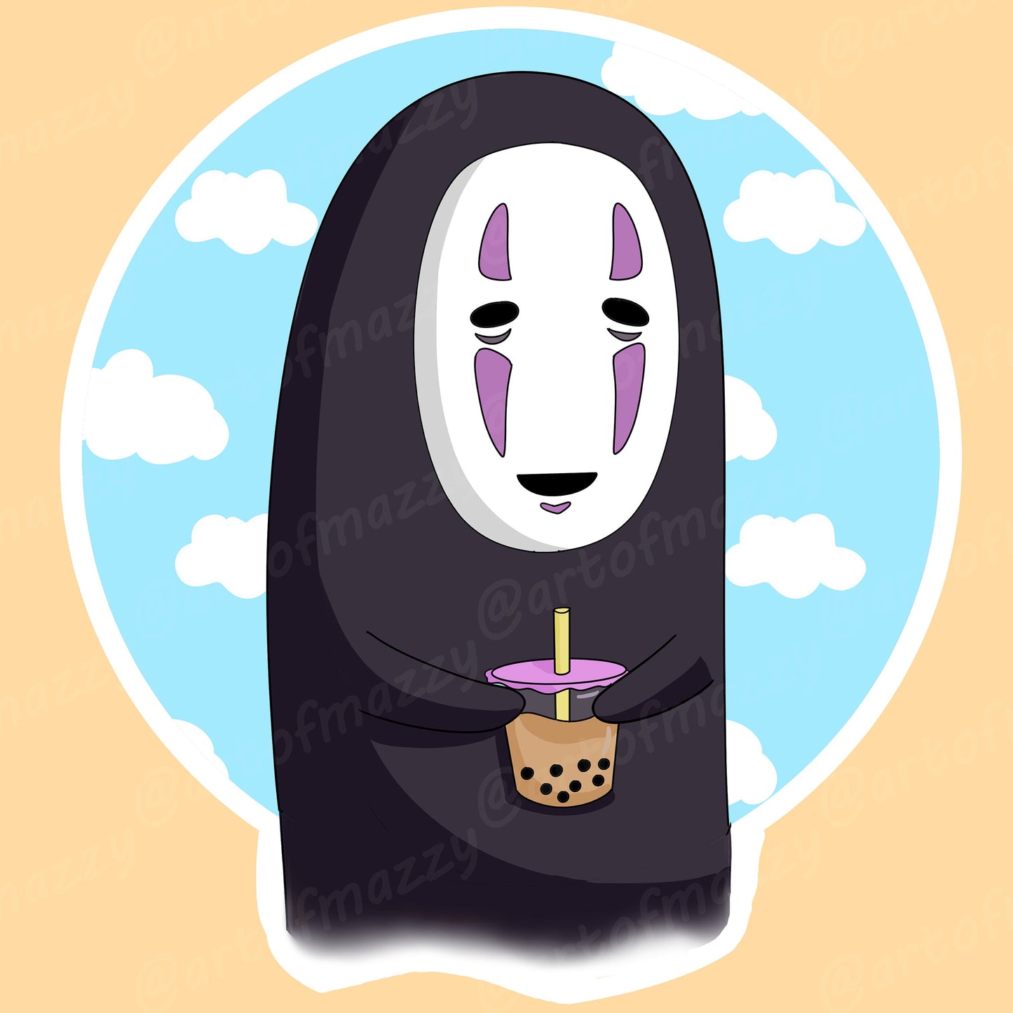 No Face Boba Laminated Sticker