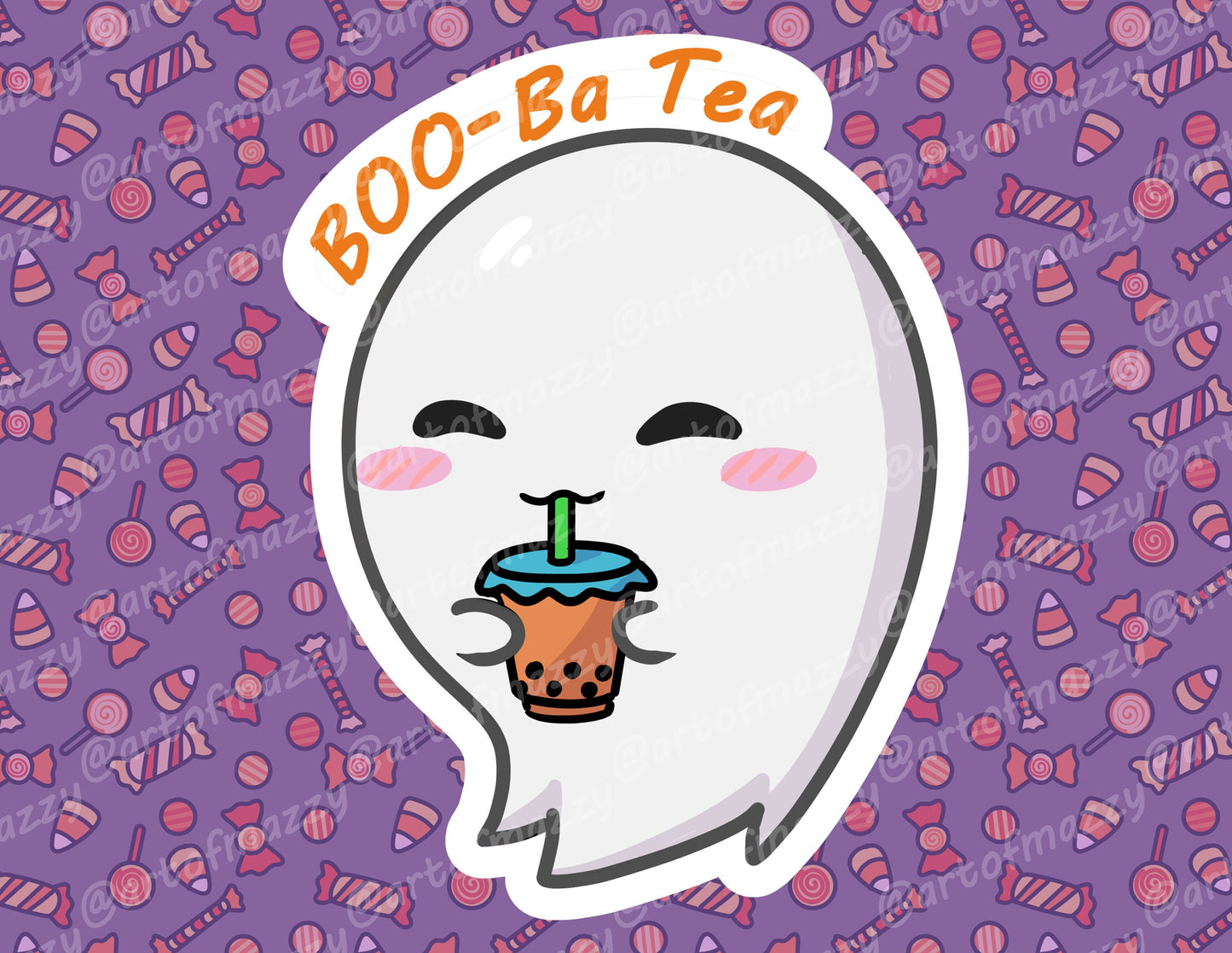 BOO-ba Tea Ghost Laminated Sticker